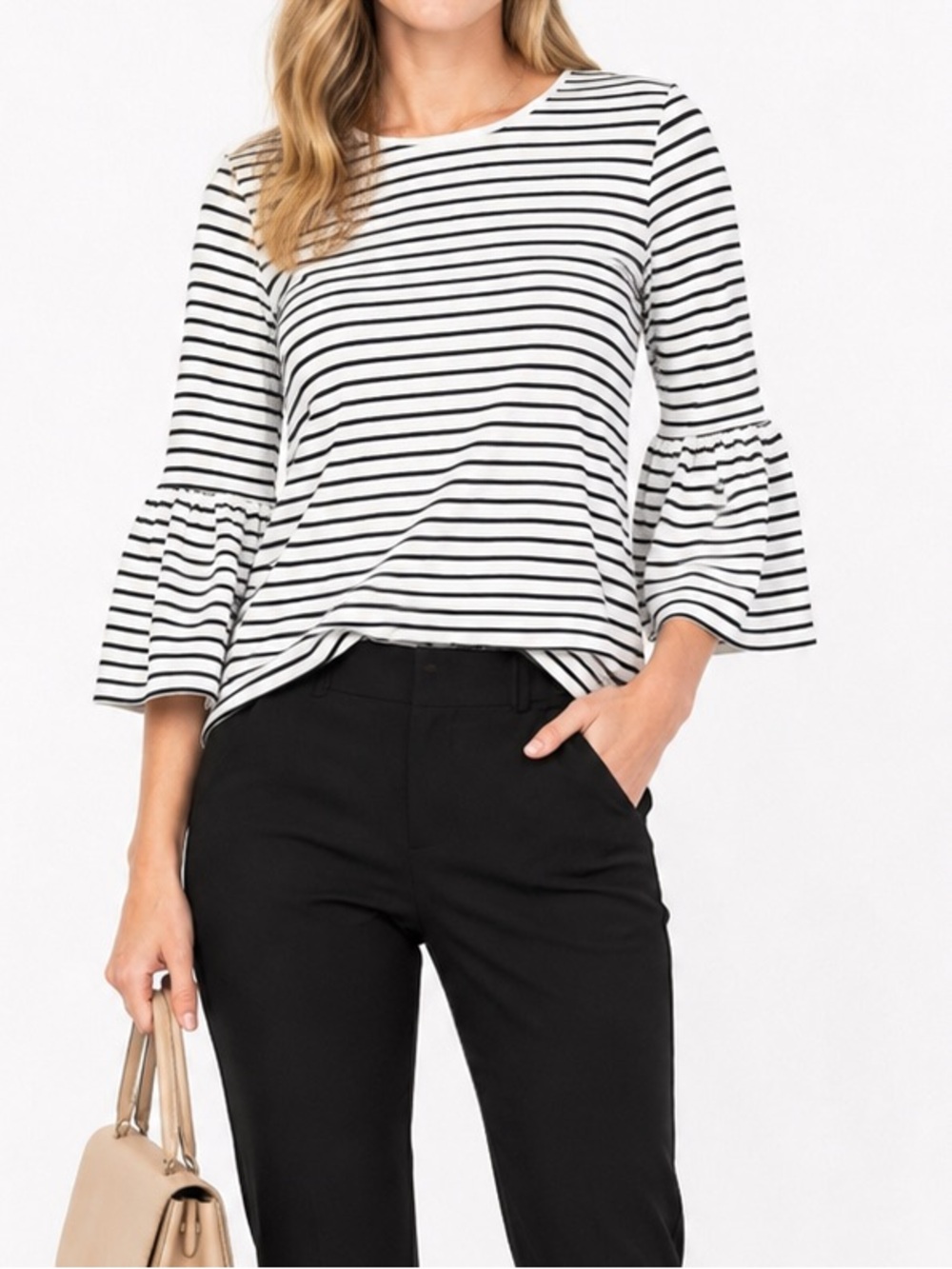 KENSIE Women's Striped Stretchy Crepe Fluted Sleeve Top ā Size Small NWT